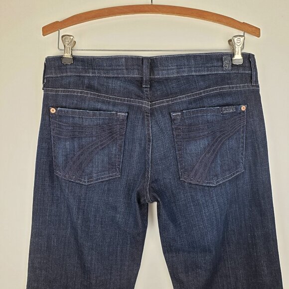 7 For All Mankind Dojo Jeans Wide Flare Leg Low Rise Dark Wash Womens Size 29 - Picture 4 of 8